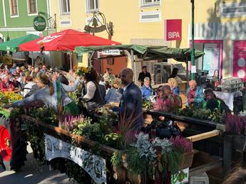 Blumenprinzessin am Blumen austeilen (C) Verein Steirische Bluemenstraße